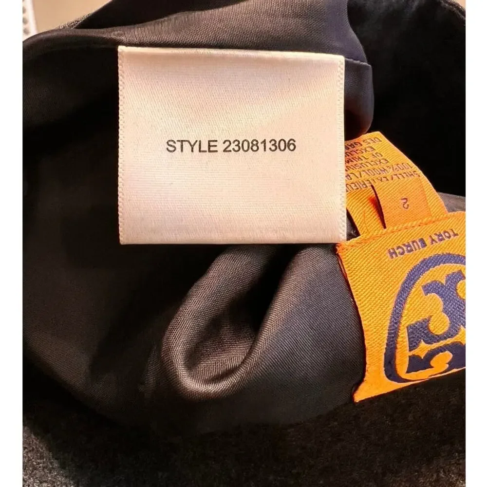 Tory Burch Wool A Line Skirt Patent Ribbon Trim Style 23081306 Size 2 Gray Black - Picture 10 of 11